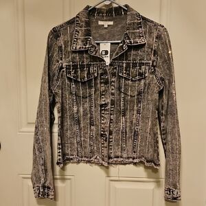 New With Tag Veveret Buckle Black Wash Multi Rhinestone Pinstripe Jacket Size M